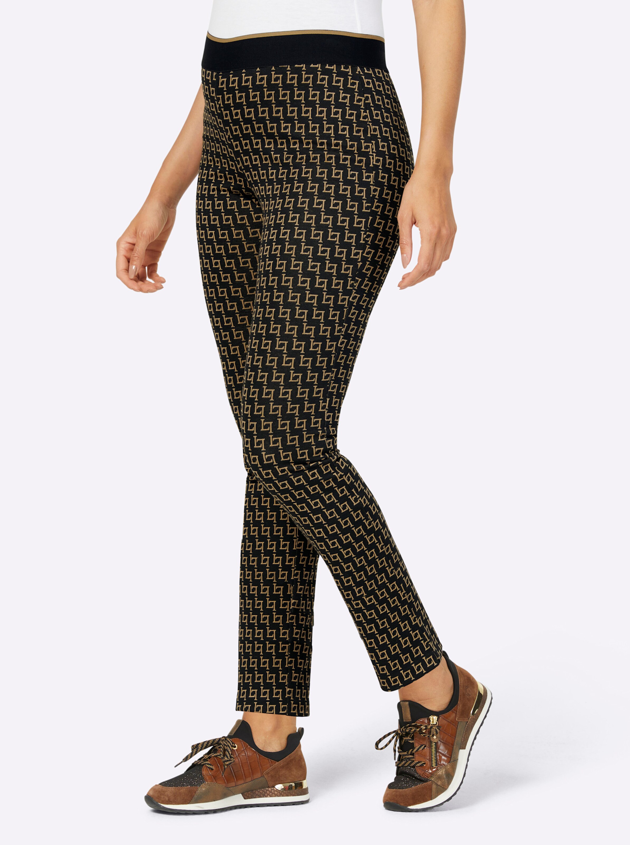 Jacquard-Hose in schwarz-camel-gemustert
