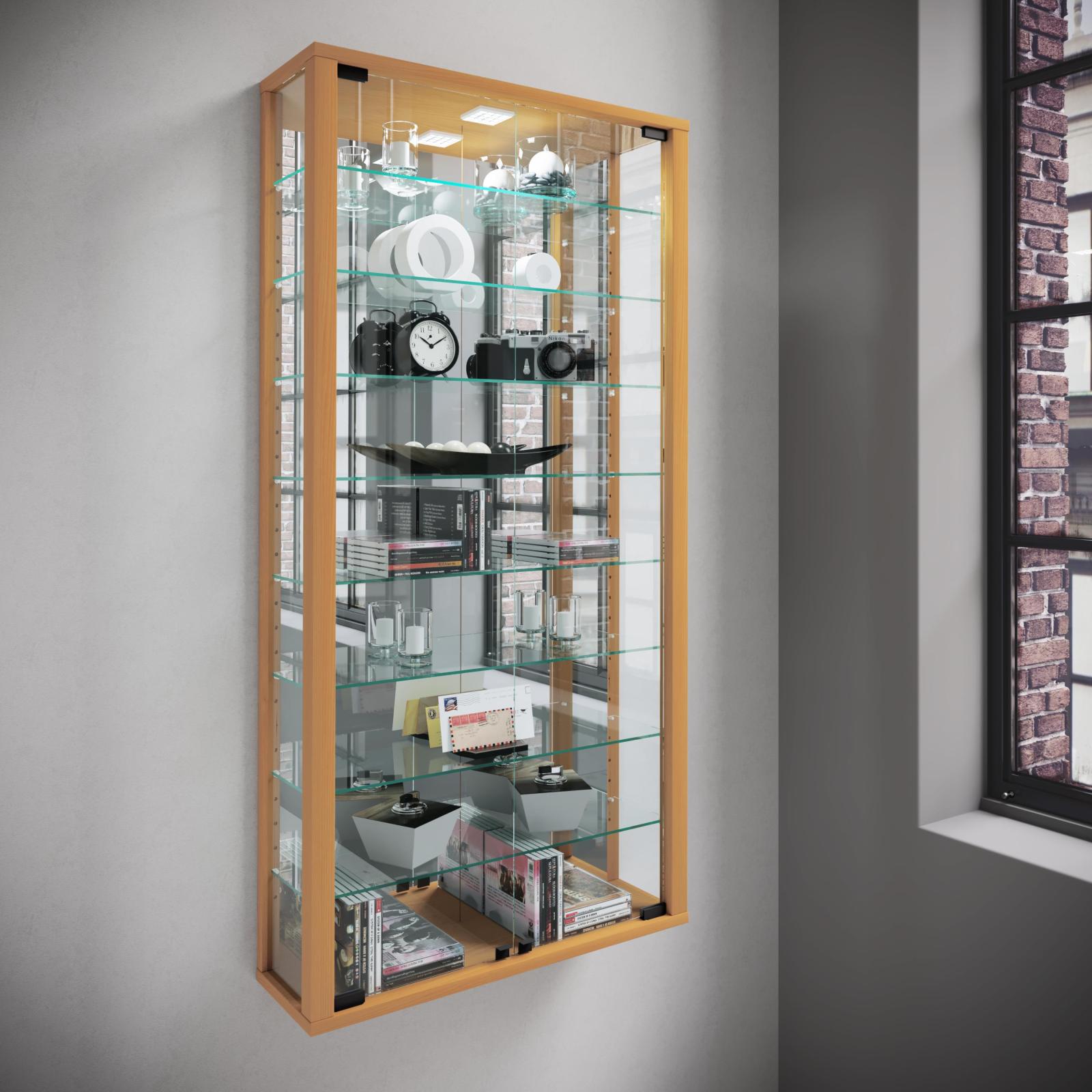 Wandvitrine VITROSA MAXI - Buche - mit Rückwandspiegel - 59 cm