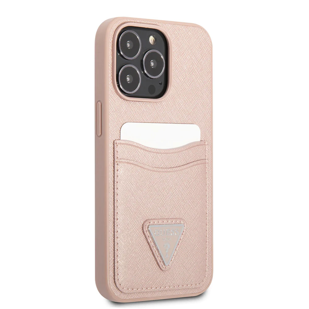 iPhone 13 Pro Leder Saffiano Hardcase Hülle mit Kartenfach (GUHCP13LPSATPP) - Rosa