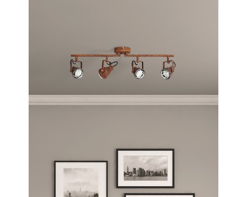 Plafondspot, 4-lichts, B 68 cm, roestkleurig/zwart