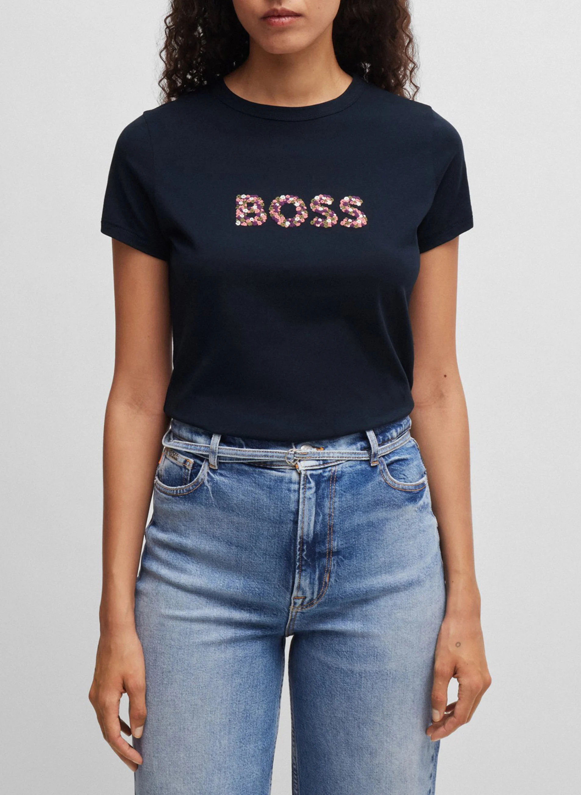 Tee-shirt droit col rond en coton | Bleu