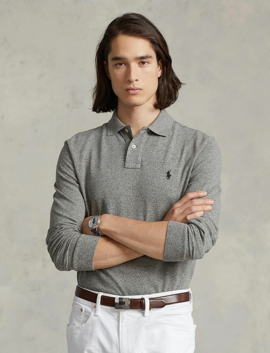 POLO RALPH LAUREN<br>Polo de manga comprida com corte justo em piqué