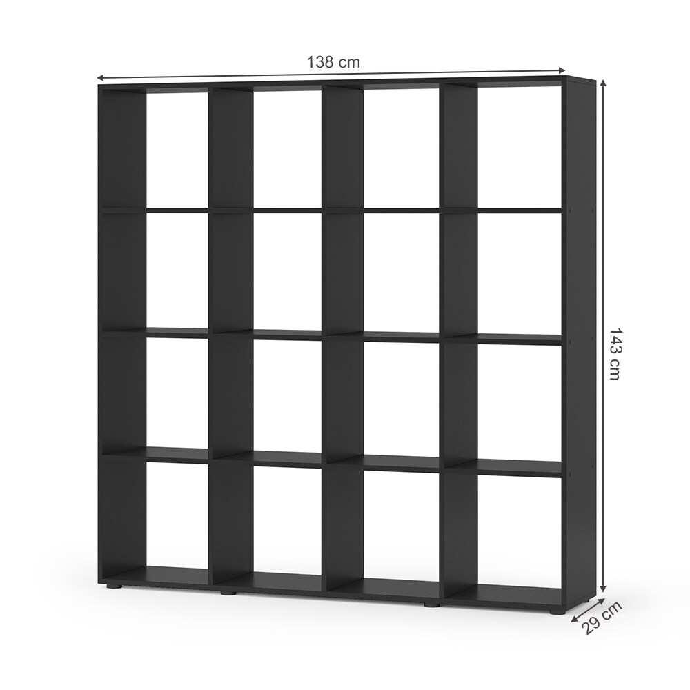 VICCO Raumteiler KARREE 16 Fächer Schwarz - Bücherregal Regal Standregal Büroregal