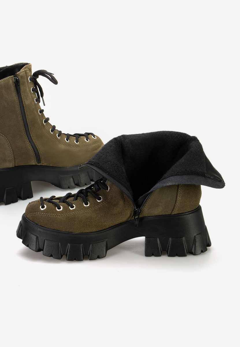 Bottines à lacets femme en cuir kaki Suneca V2