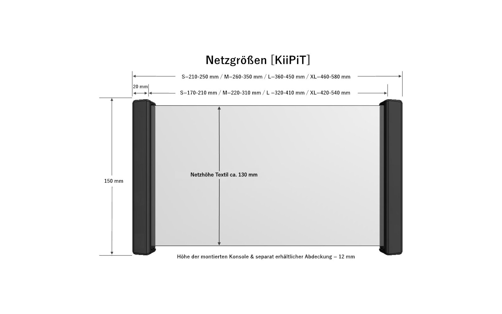 KiiPiT Stauraumnetz inkl. Montageset S 170 - 210 mm