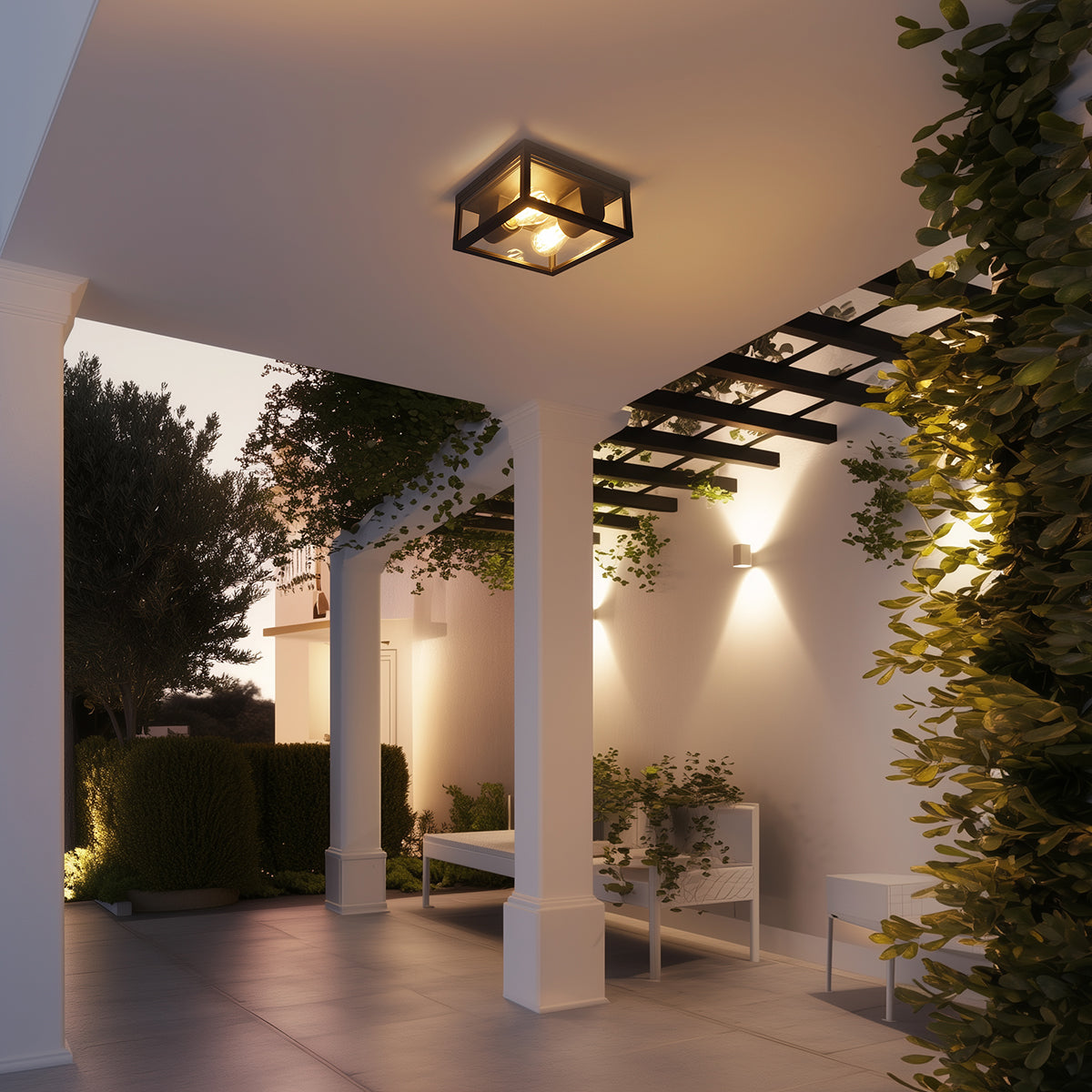 QAZQA IndustriÃ«le plafondlamp zwart IP44 2-lichts - Charlois