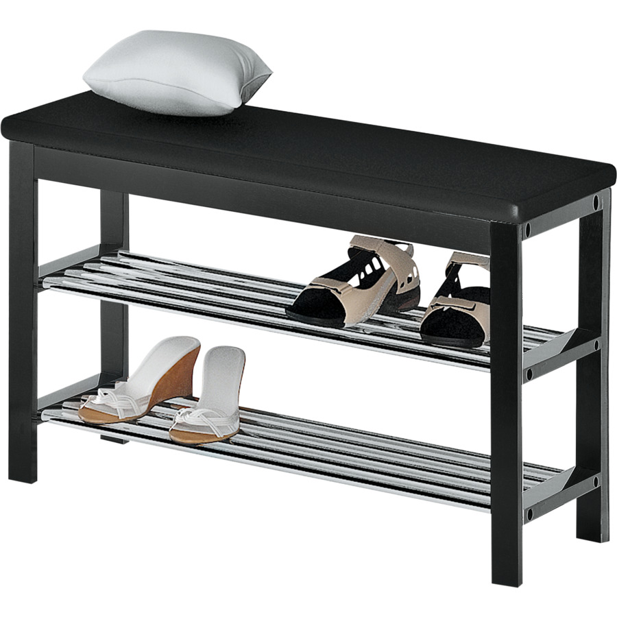 Schuhregal Diana Kiefer massiv weiss Kunstleder schwarz 81 x 49 x 31 cm