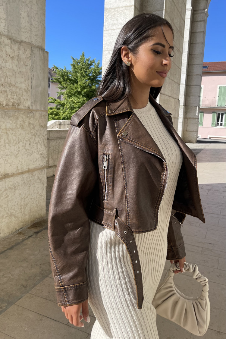 Perfecto en simili cuir marron