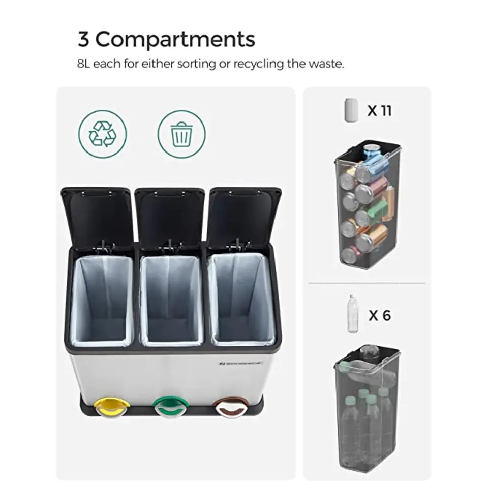 Dok Home - Prullenbak - 3x24 Liter - Metaal