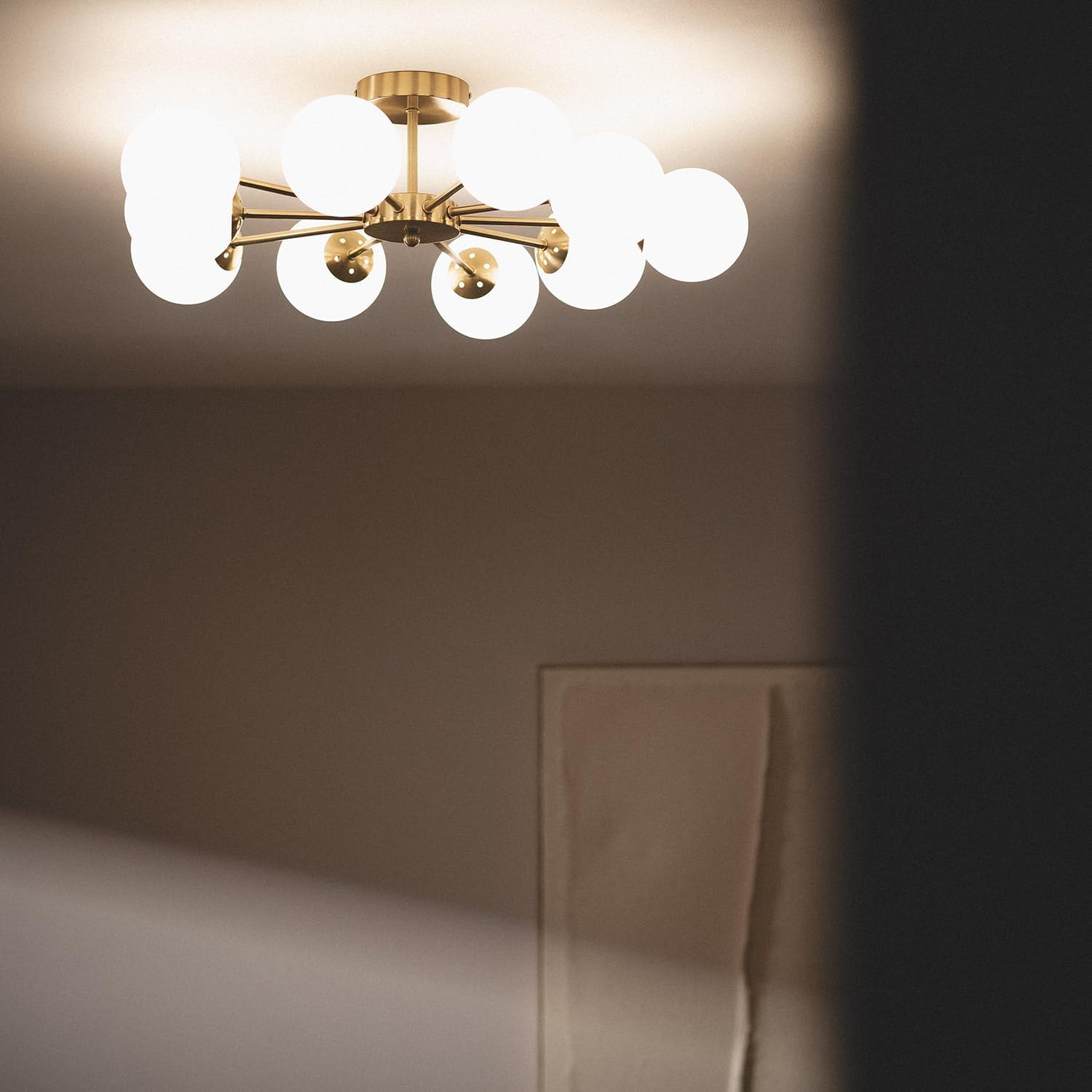 LEDKIA LIGHTING Deckenleuchte Metall und Glas Moonlight Brass 10 Spots Für die Küche, das Esszimmer, das Schlafzimmer,Gold