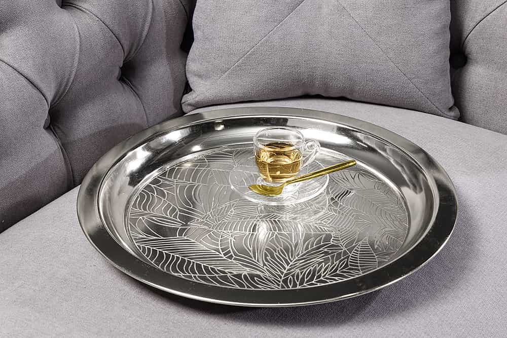 Orientalischer Beistelltisch CASABLANCA 50cm silber schwarz Tablett abnehmbar klappbar