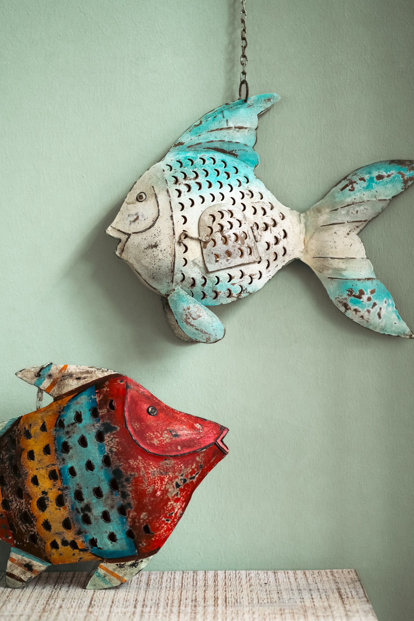 Hängelaterne 'Poisson', blau-weiß, B 56 cm, H 42 cm, L 10 cm von fischer's lagerhaus