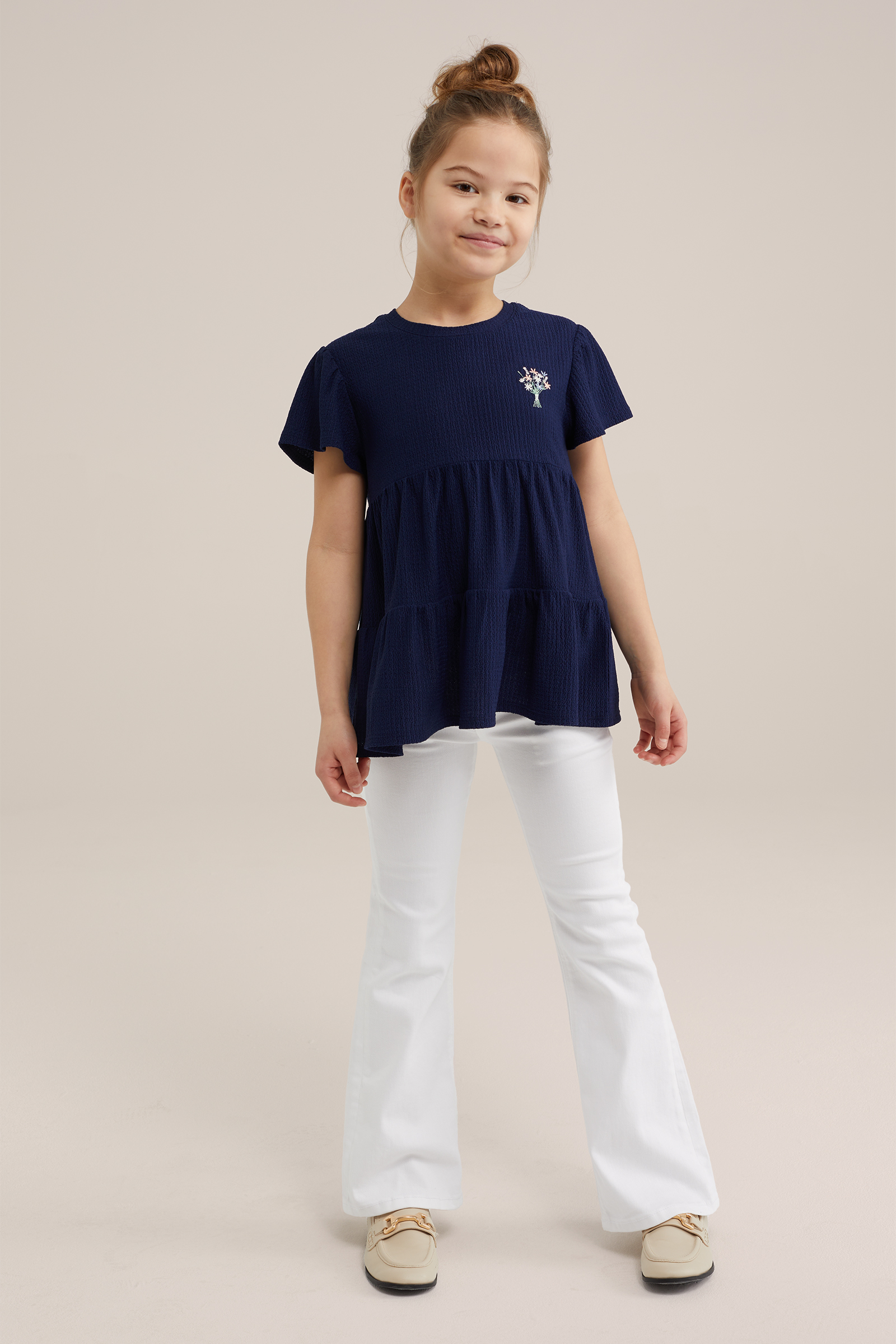 Meisjes T-shirt met structuur WE Fashion Marineblauw