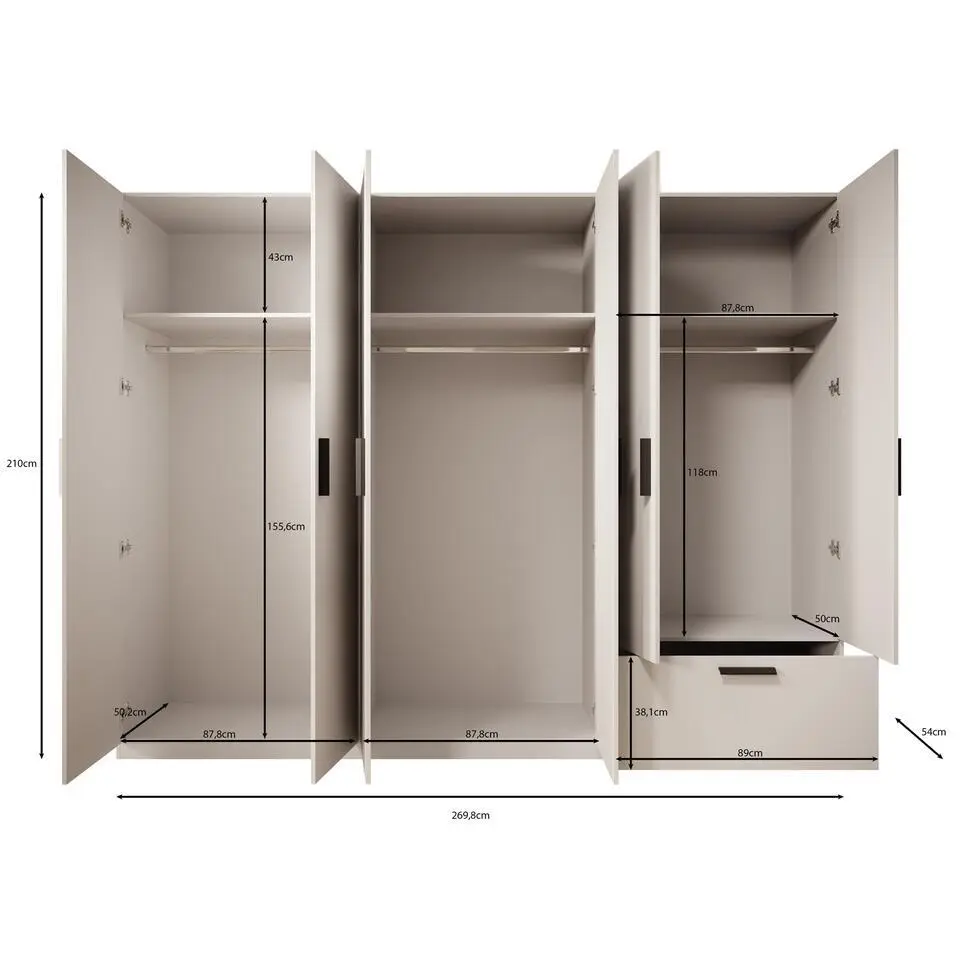 Meubella - Kledingkast Lillian - Wit - 270 cm