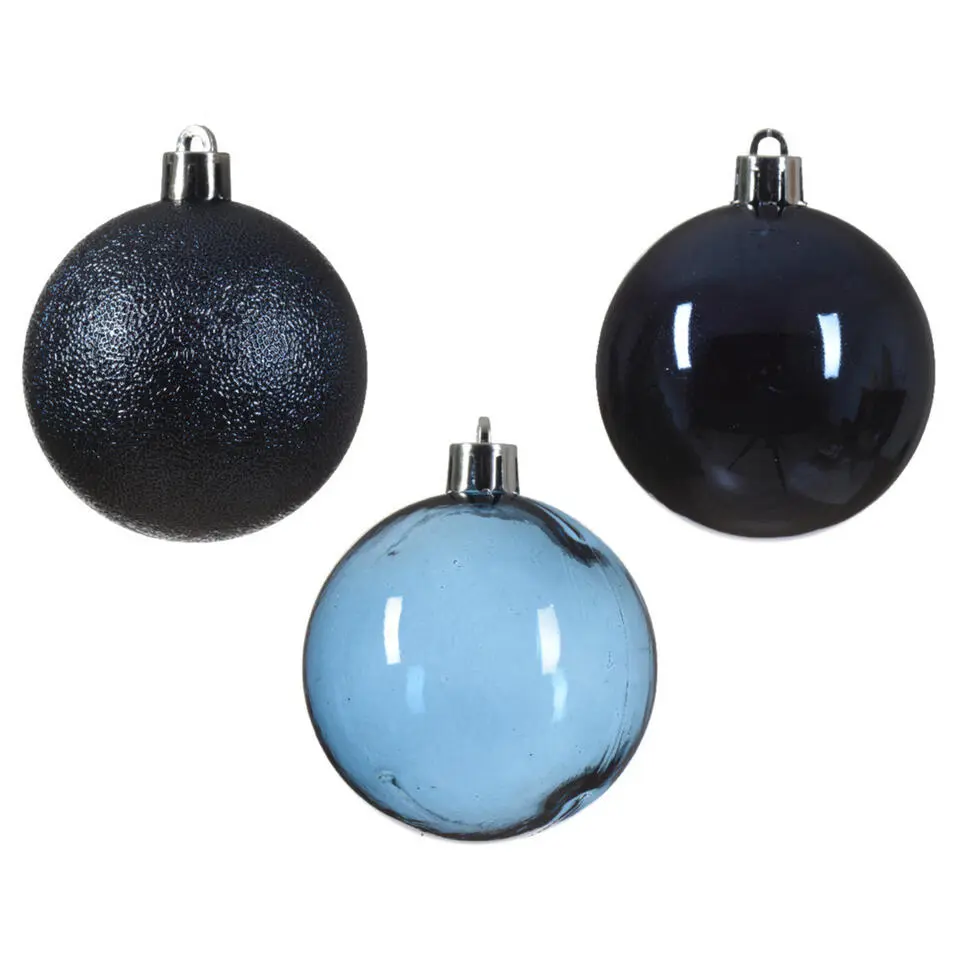Decoris kunststof kerstballen - 25x stuks - 8 cm -donkerblauw