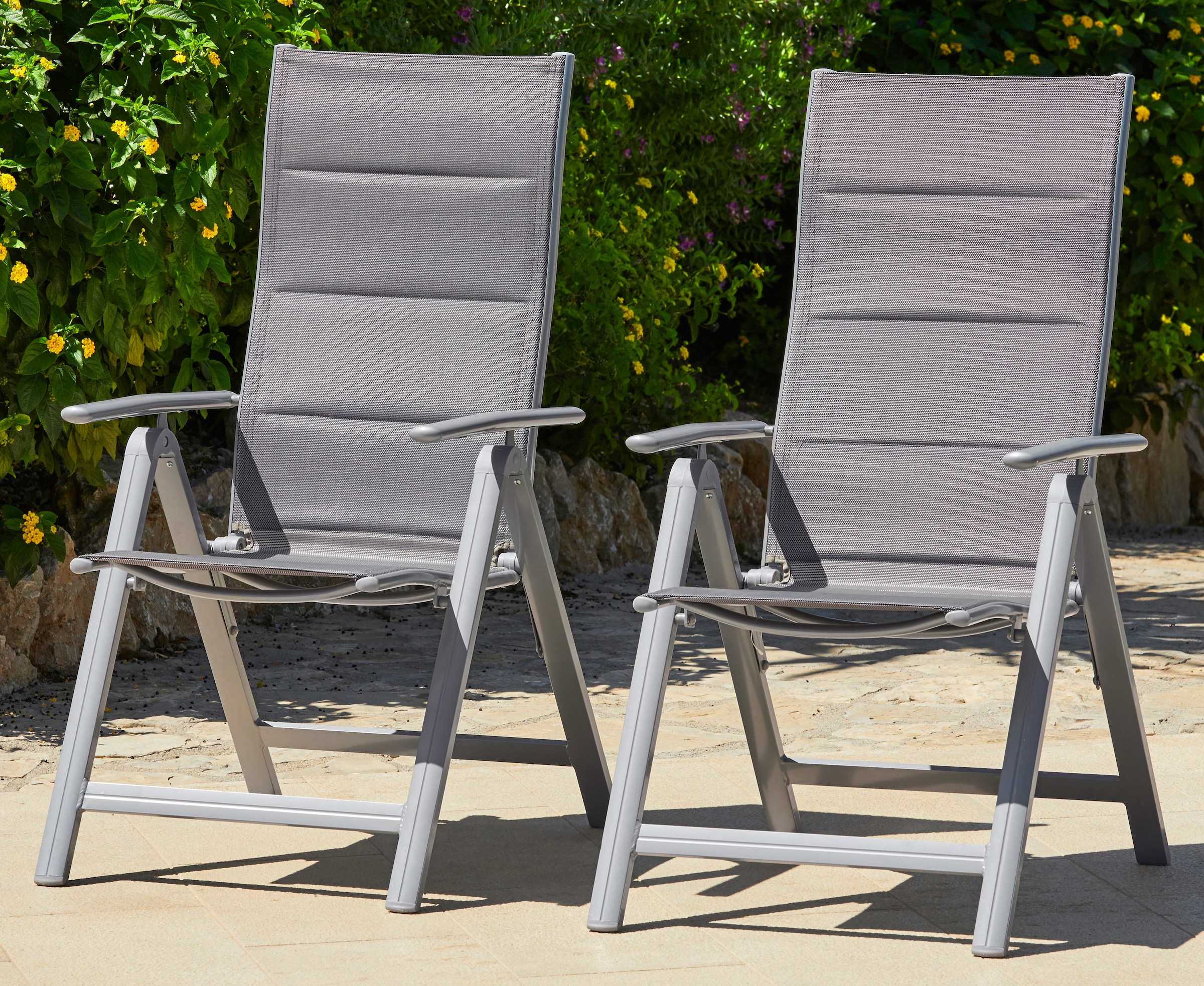 MERXX Gartenstuhl »Taviano, TOPSELLER!« (Set) 2 Stk.2er Set, Alu/Textil, verstellbar, silber