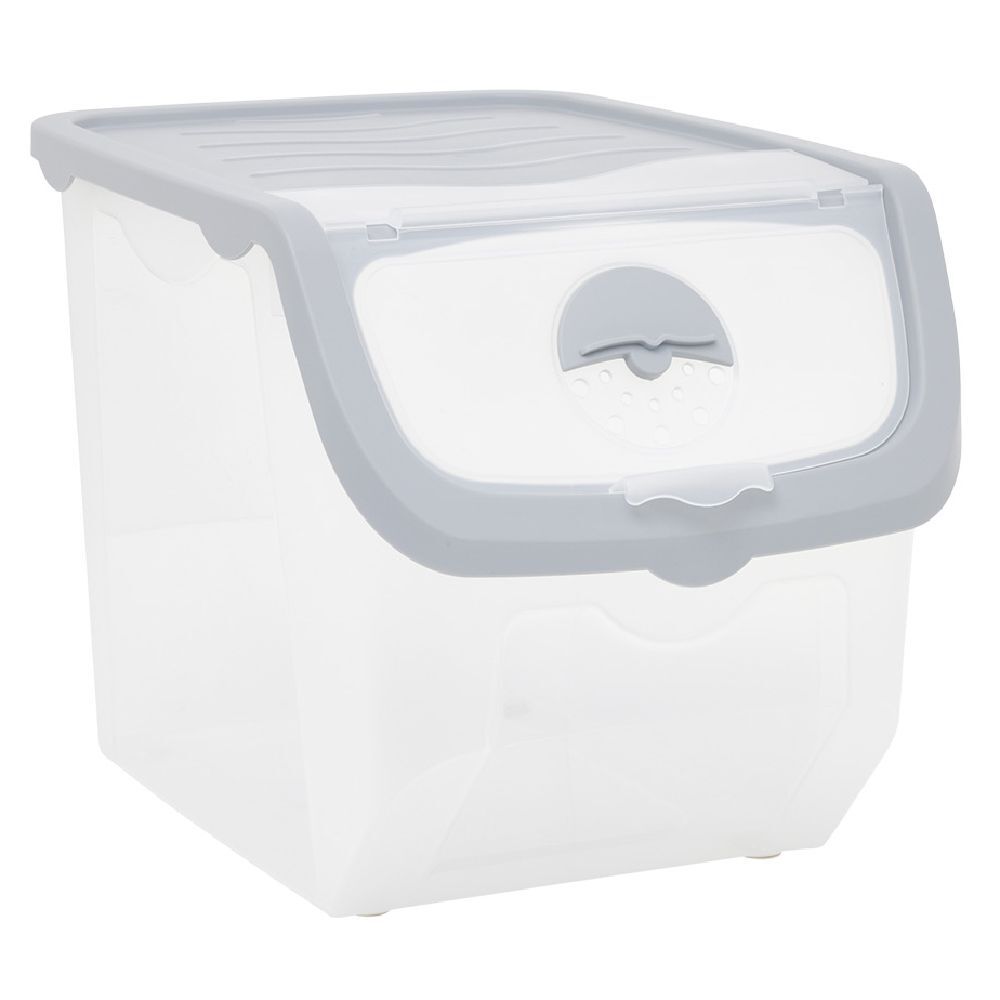 Bac avec couvercle rabattable 12L plastique transparent gris