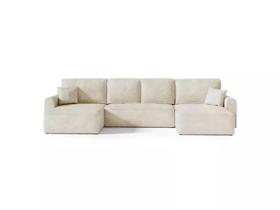 Canapé U 5 places convertible coffre Valentin bouclé Beige