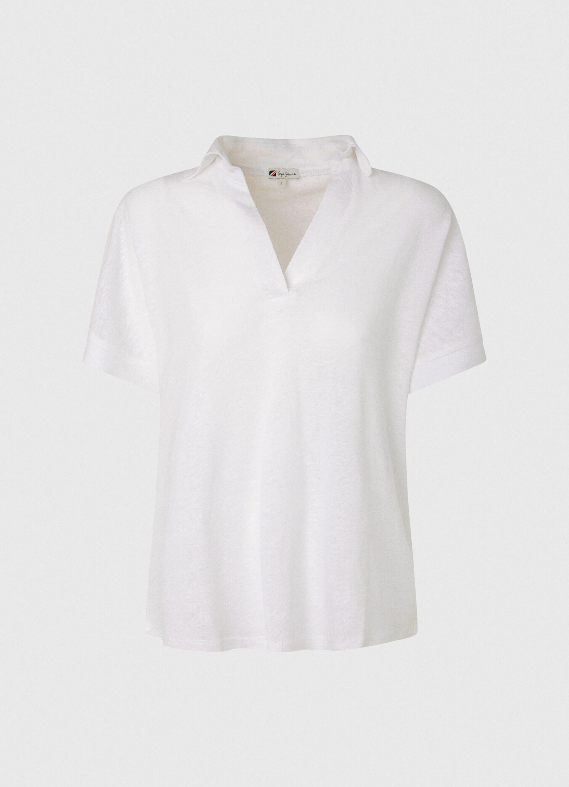 CAMISETA DE LINHO COM GOLA POLO - branca