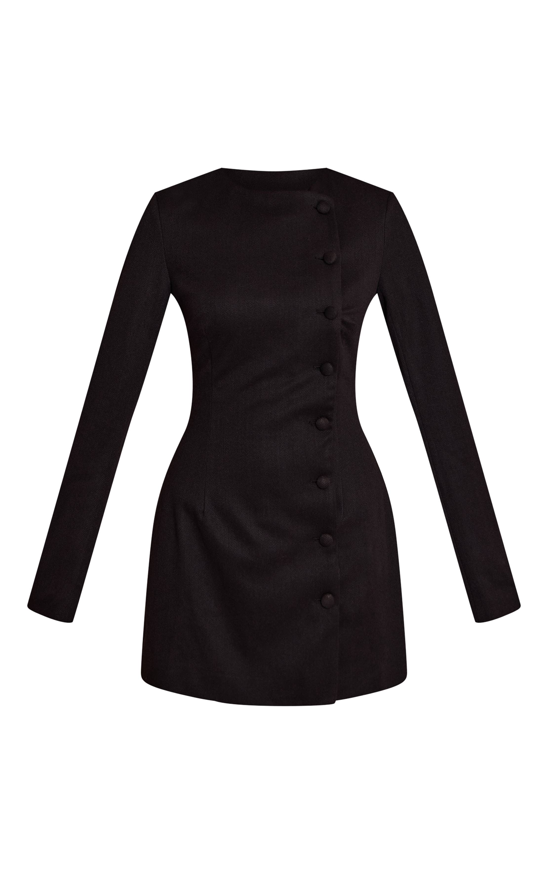 Noir Robe Blazer Boutonnée En Bouclé