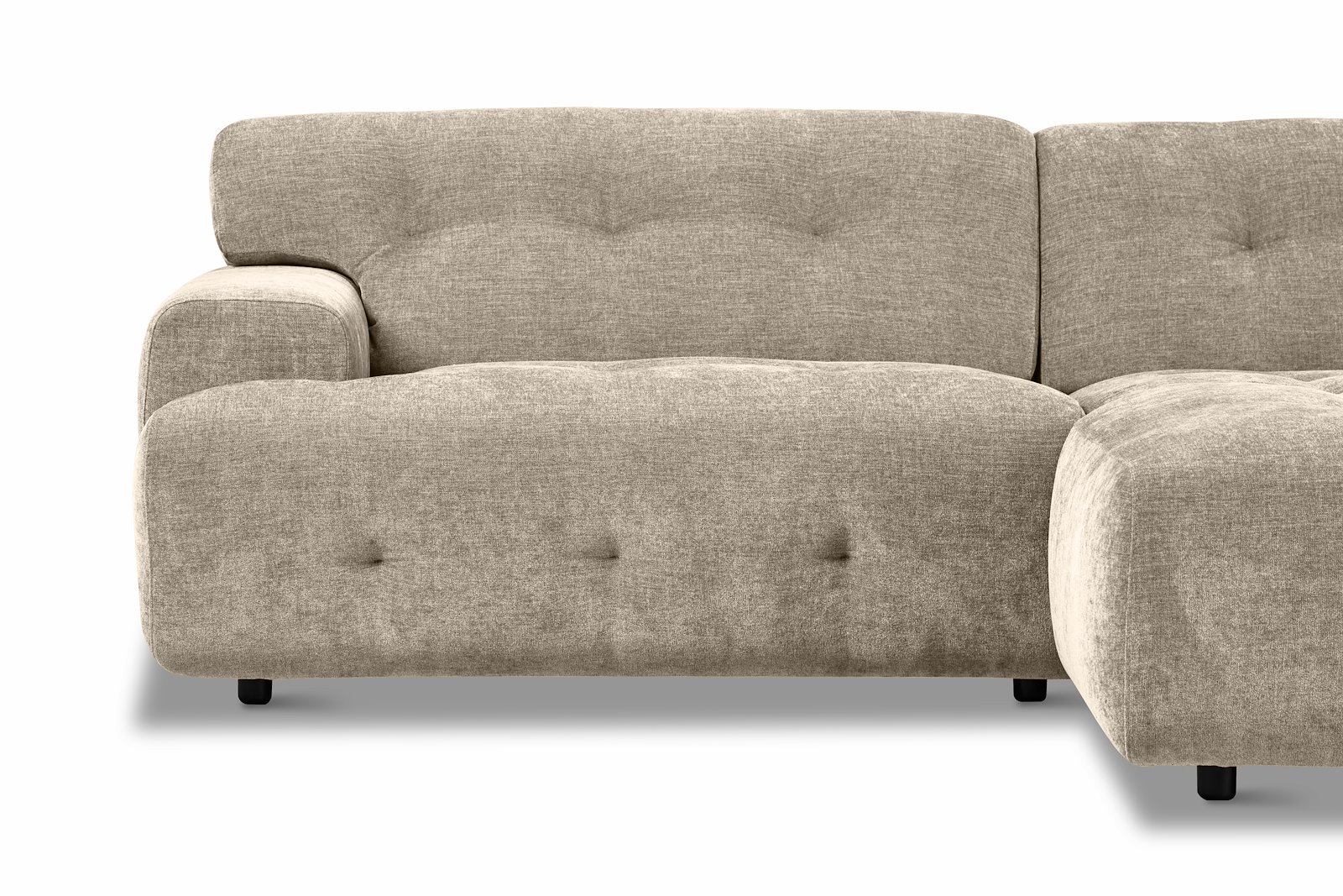 Bob sofa 1,5-seter med sjeselong høyre. Tekstil City 05 Beige med sorte ben.