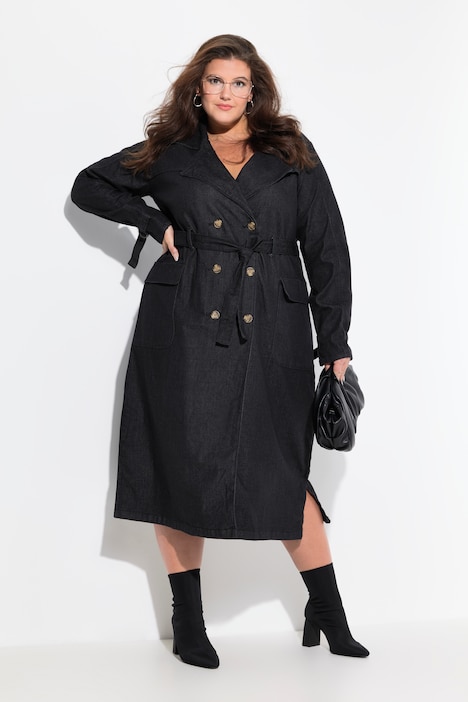 Jeans-Trenchcoat, Reverskragen, Vintage, doppelreihig