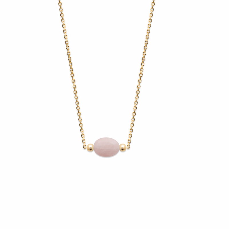 Collier Fin Quartz Rose Plaqué Or Pierre Precieuse