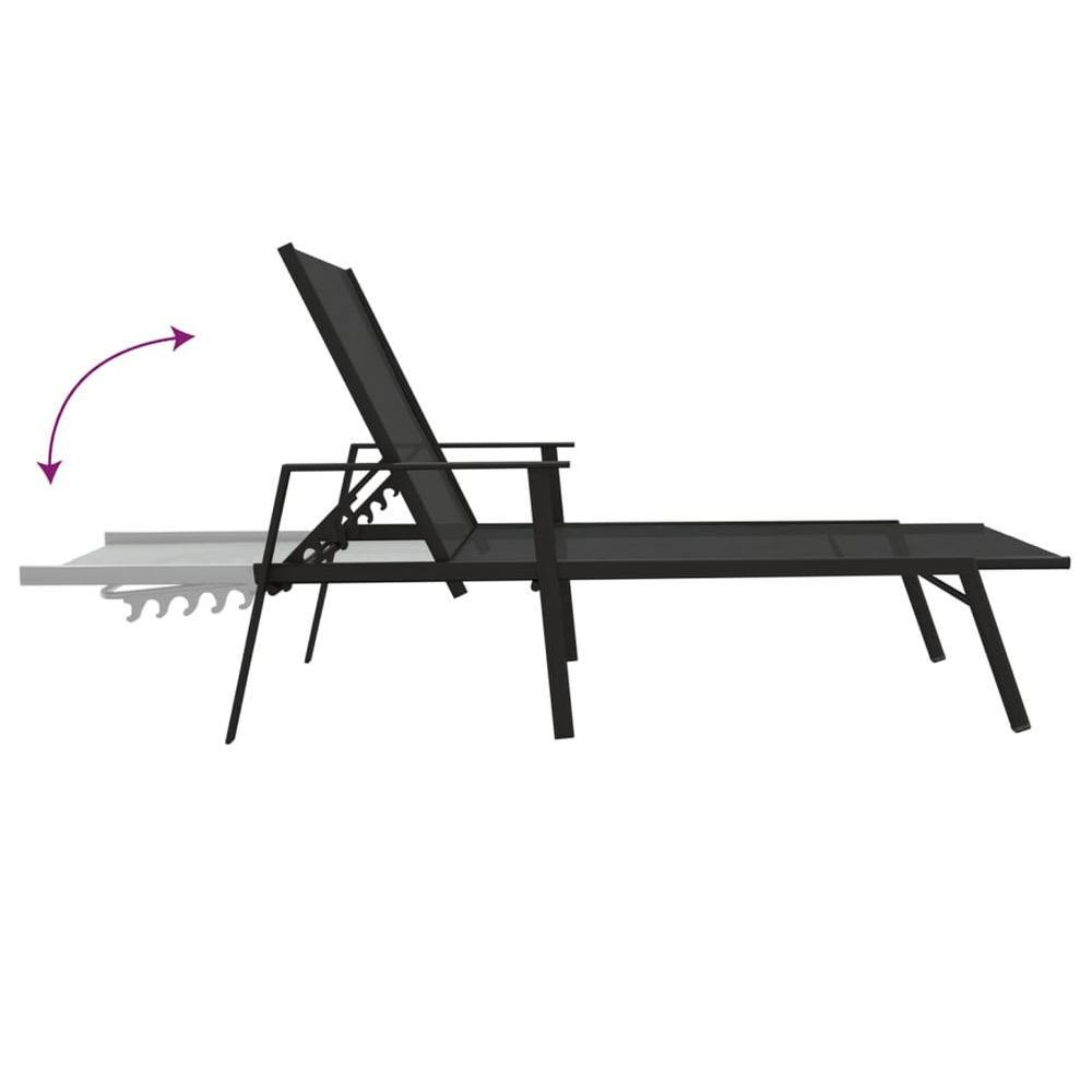 Transat chaise longue bain de soleil lit de jardin terrasse meuble d'extérieur acier et tissu textilène noir