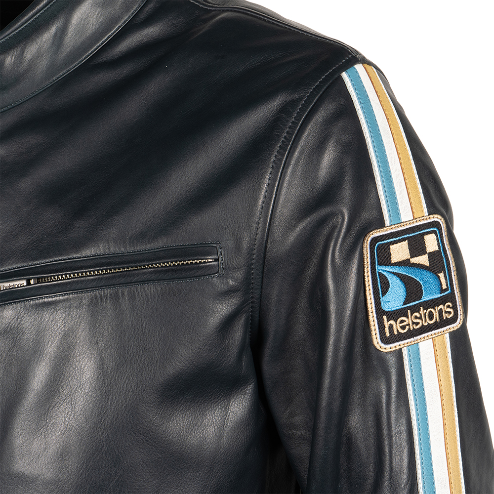 Helstons - Blouson Race Cuir Aniline Bleu
