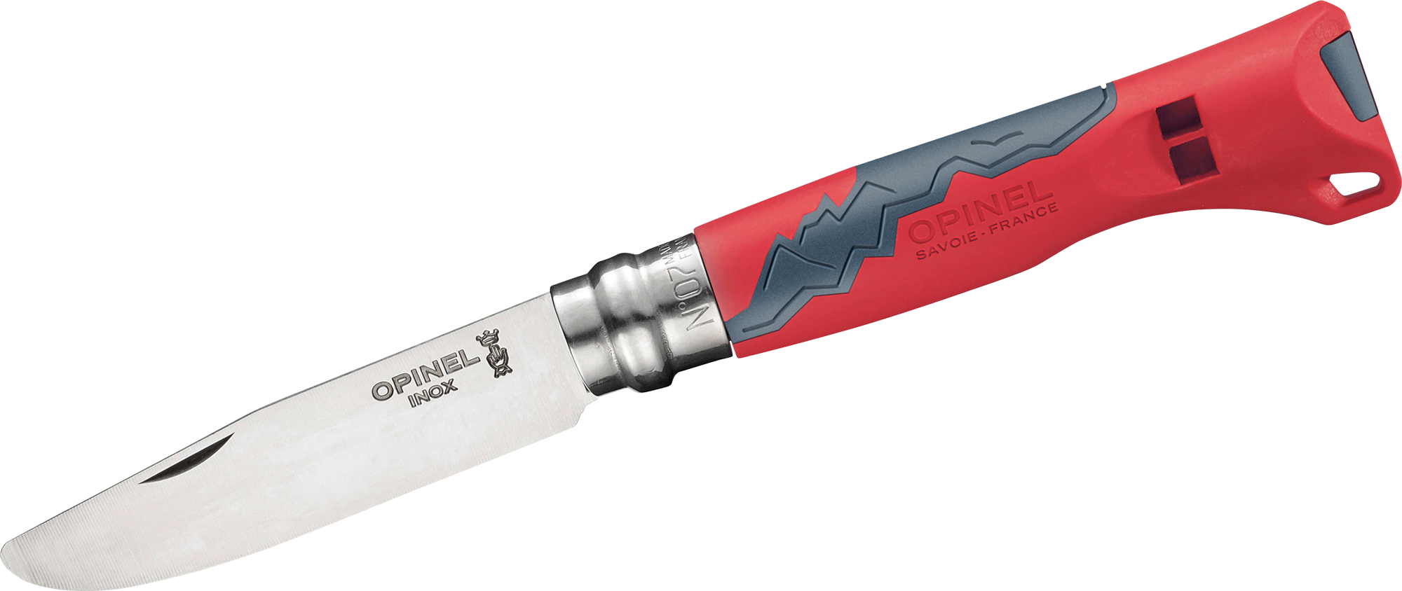 Opinel N°07 Outdoor Junior Taschenmesser mit integrierter Pfeife Klingenlänge 8 cm rot
