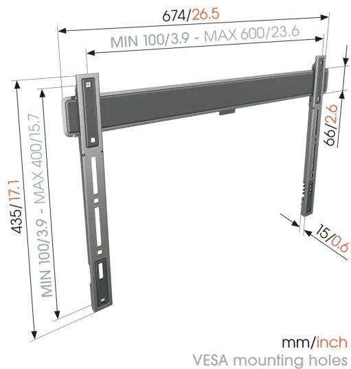 Vogel's ELITE TVM 5605 - Vaste TV-Beugel - Zwart - Max 100kg - VESA 600x400
