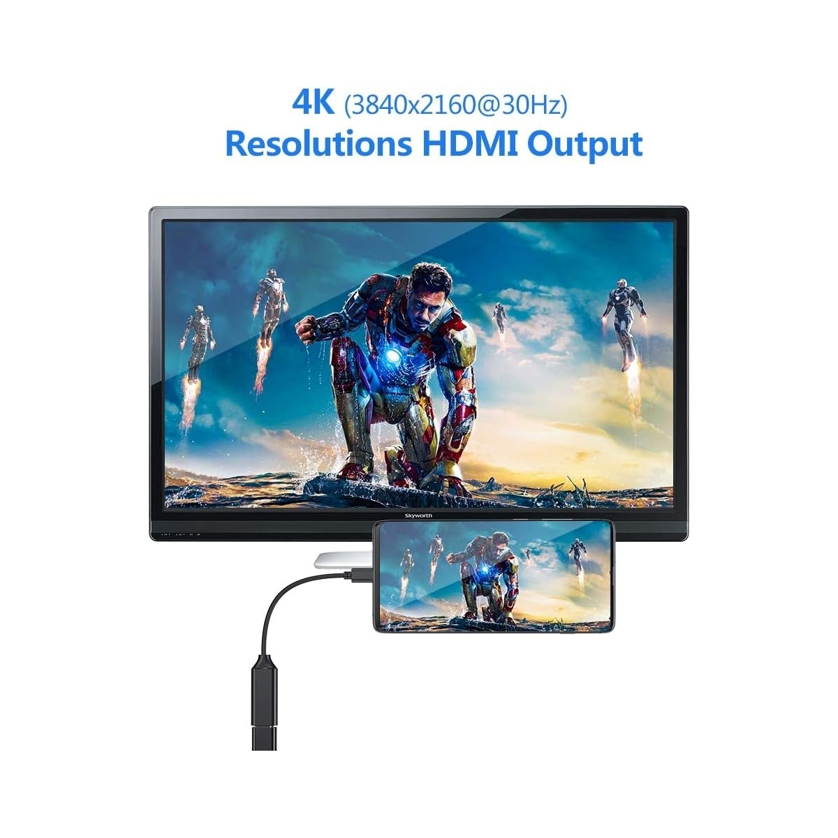 NÖRDIC USB C til HDMI adapter 4k i 30Hz 10cm svart