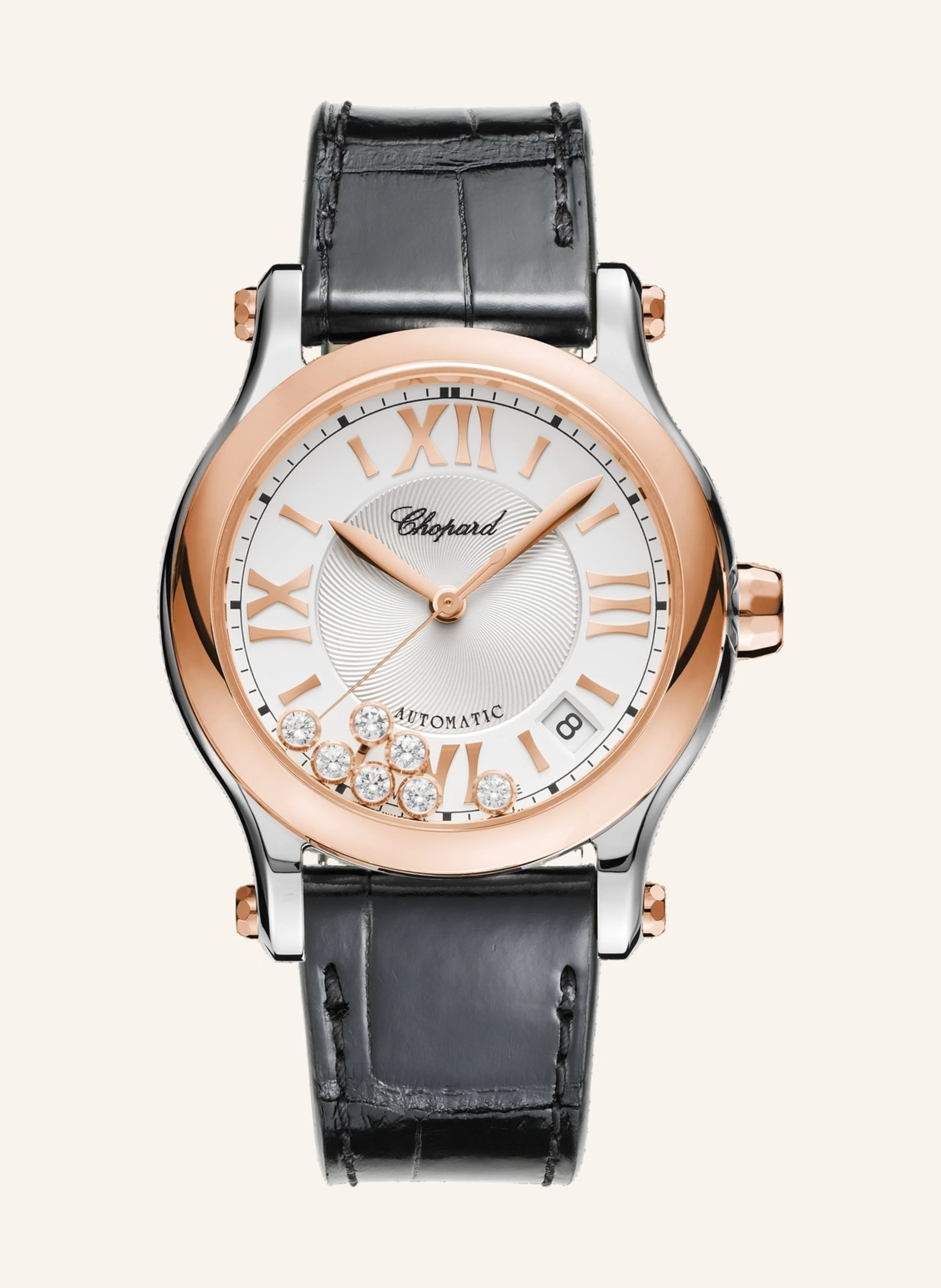 Chopard Uhr HAPPY SPORT Uhr mit 36 mm Gehäuse, Automatik, 18 Karat Roségold, Edelstahl und Diamanten