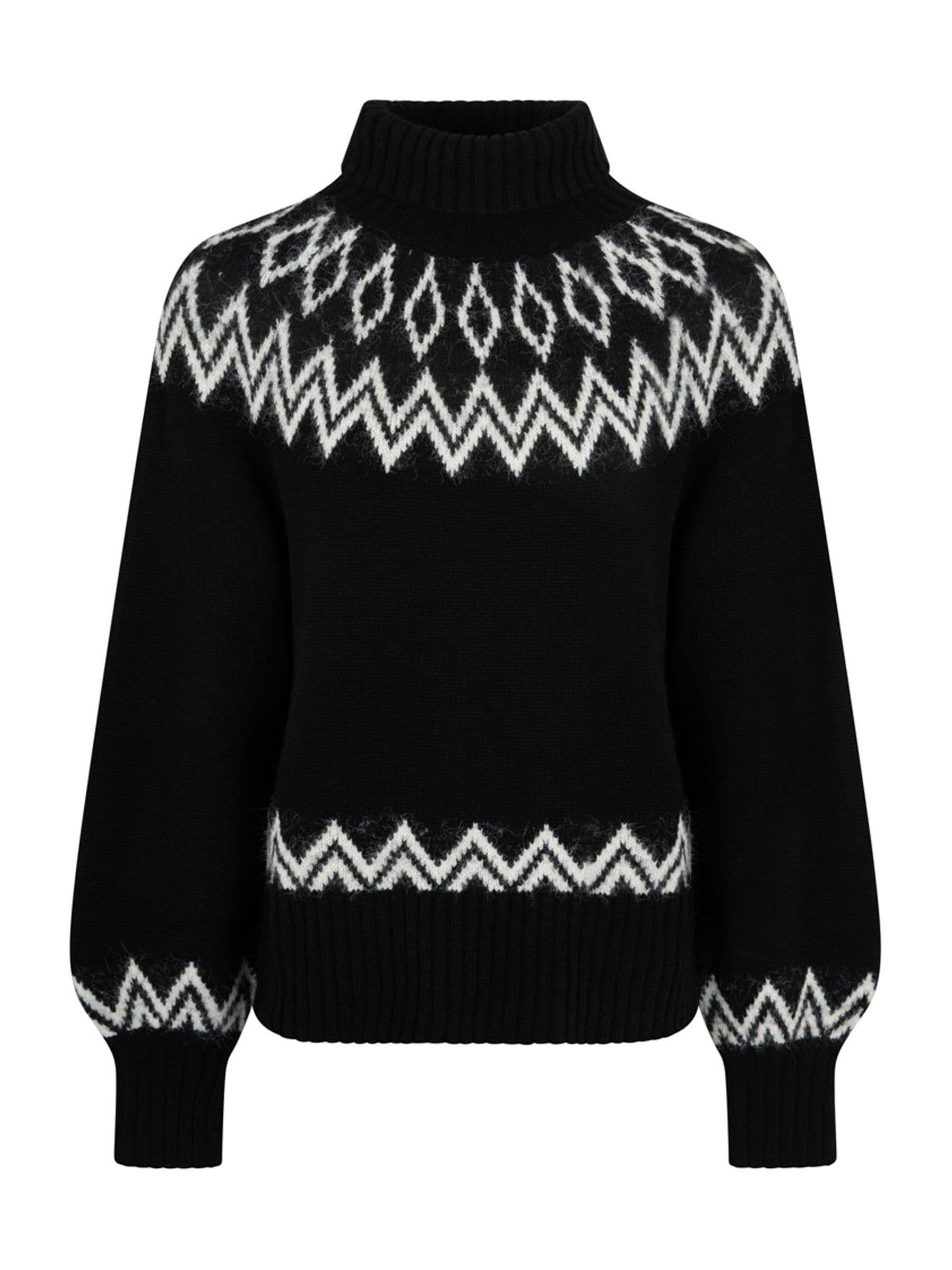 Zwart - The Little Tailor gebreide kersttrui met ruitvormig fairisle-patroon
