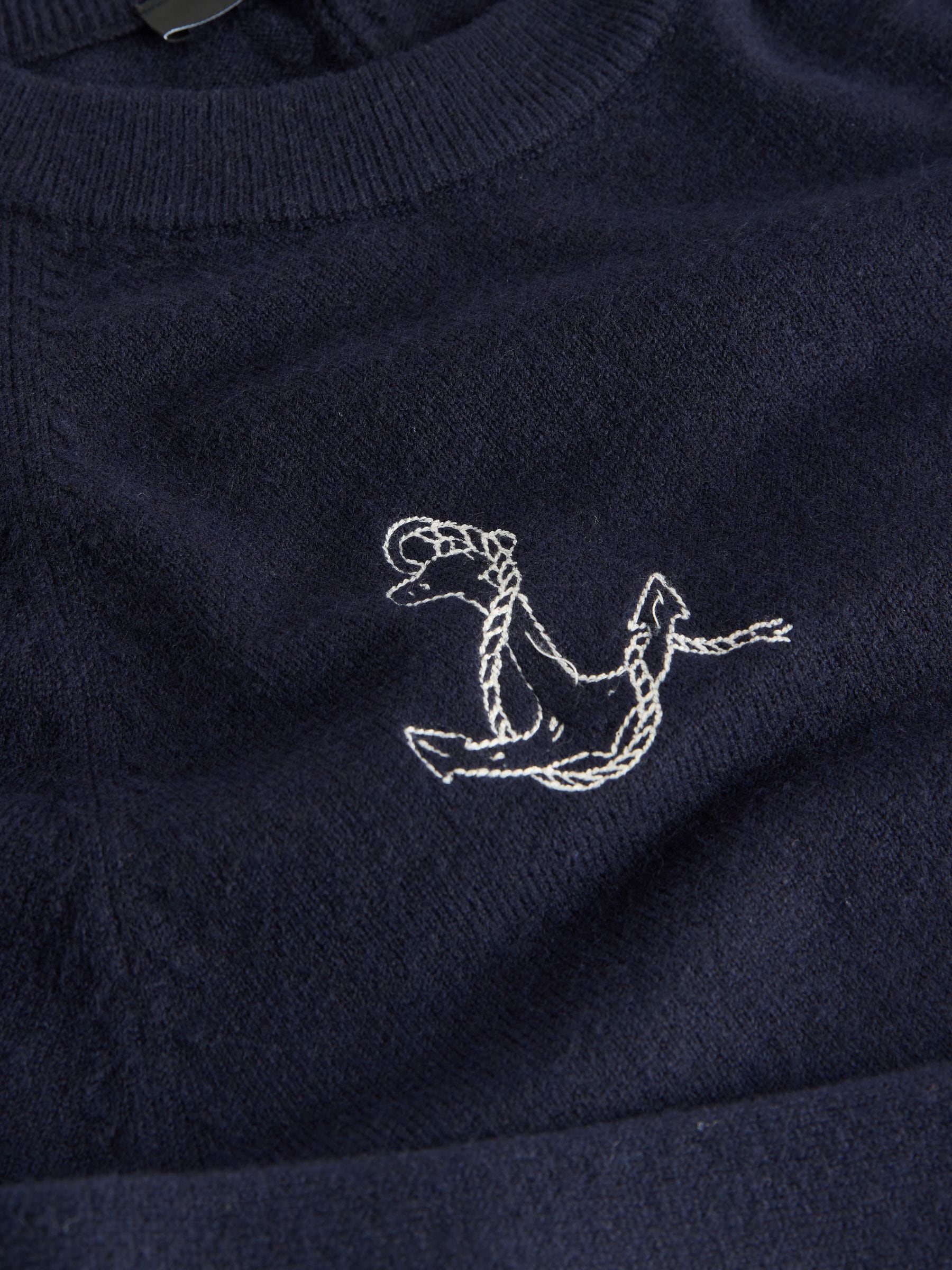Marineblauw met borduursels - Superzachte trui met ronde hals en lange mouwen