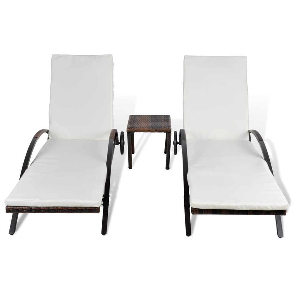 Lot de deux chaises longues transat 200 cm avec table résine tressée marron