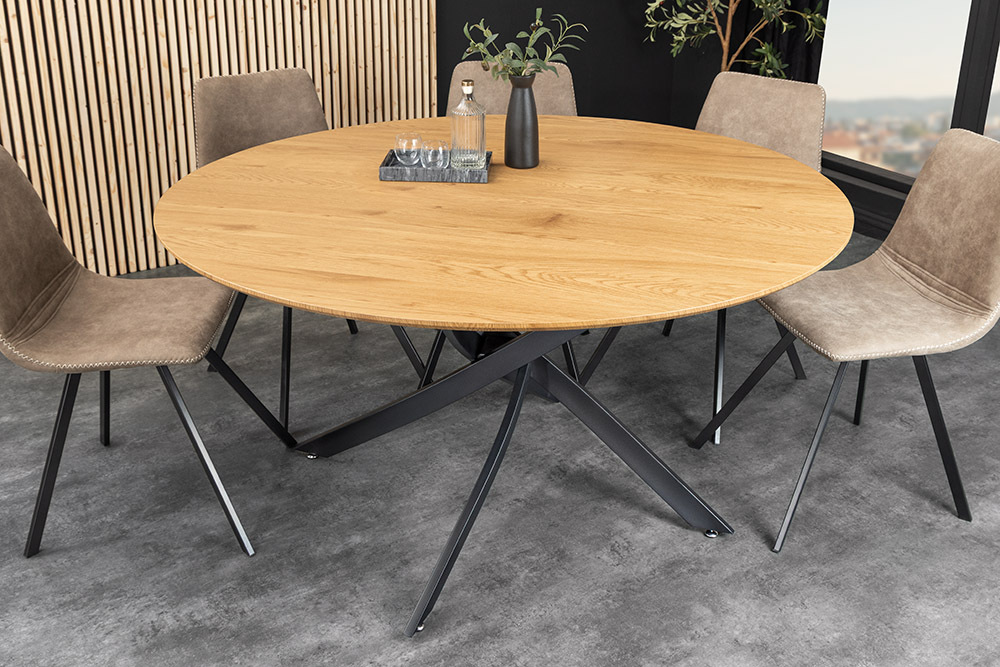 Runder Esstisch HELIX 120cm natur Wildeiche schwarze Metallbeine Sterngestell