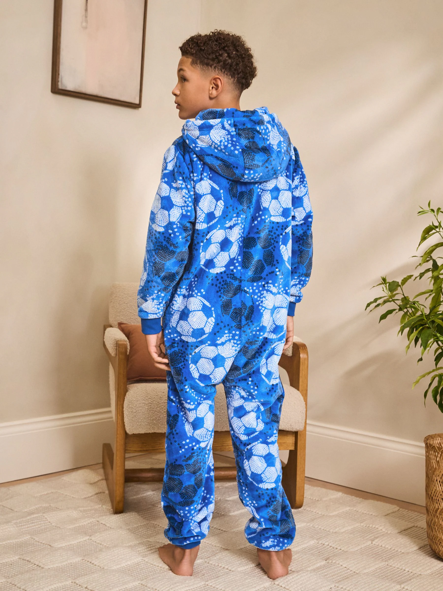 Blauw voetbal - Fleece onesie (3-16 jr)