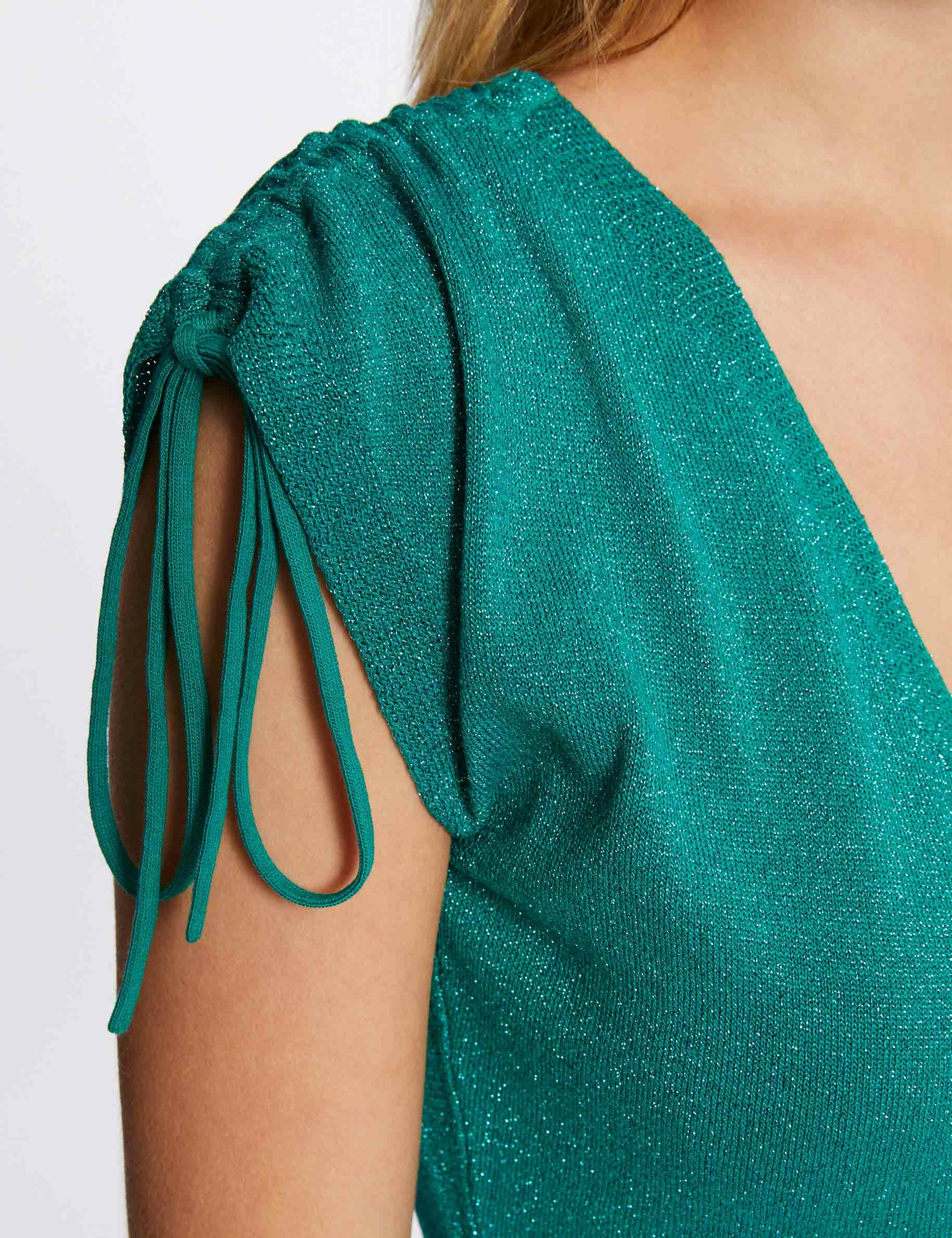 Pull manches courtes lien à coulisse vert moyen femme - vert_moyen