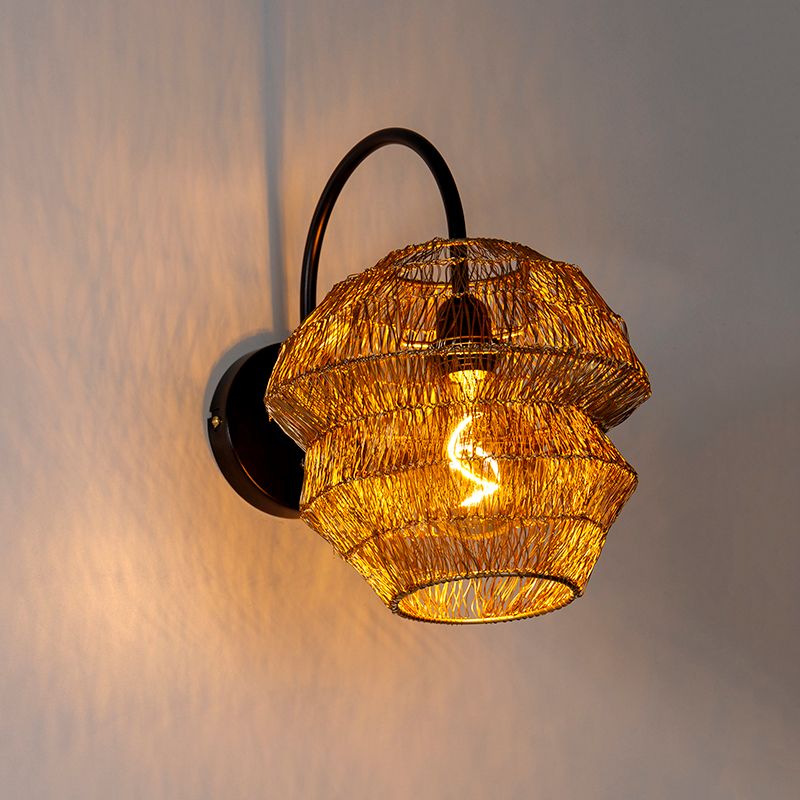 Oosterse wandlamp zwart met goud - Vadi