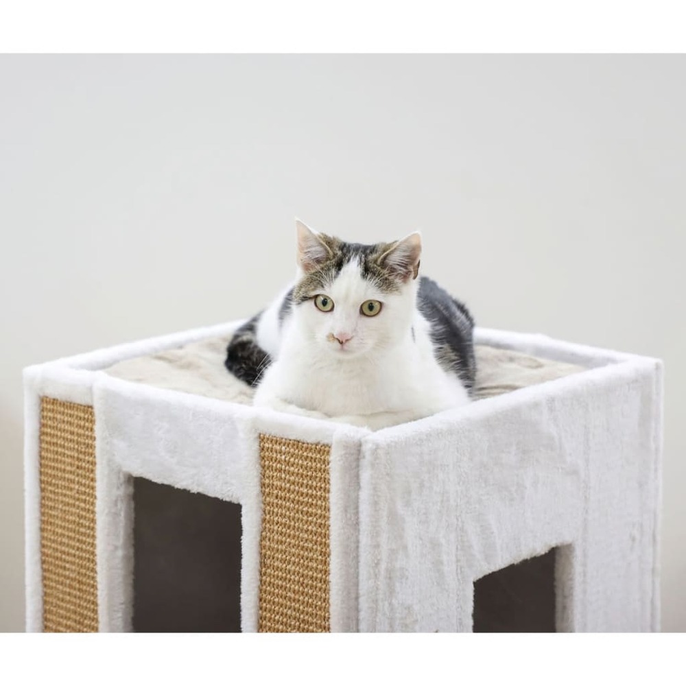 Baril de grattage pour chats galina 40x40x78 cm blanc et marron