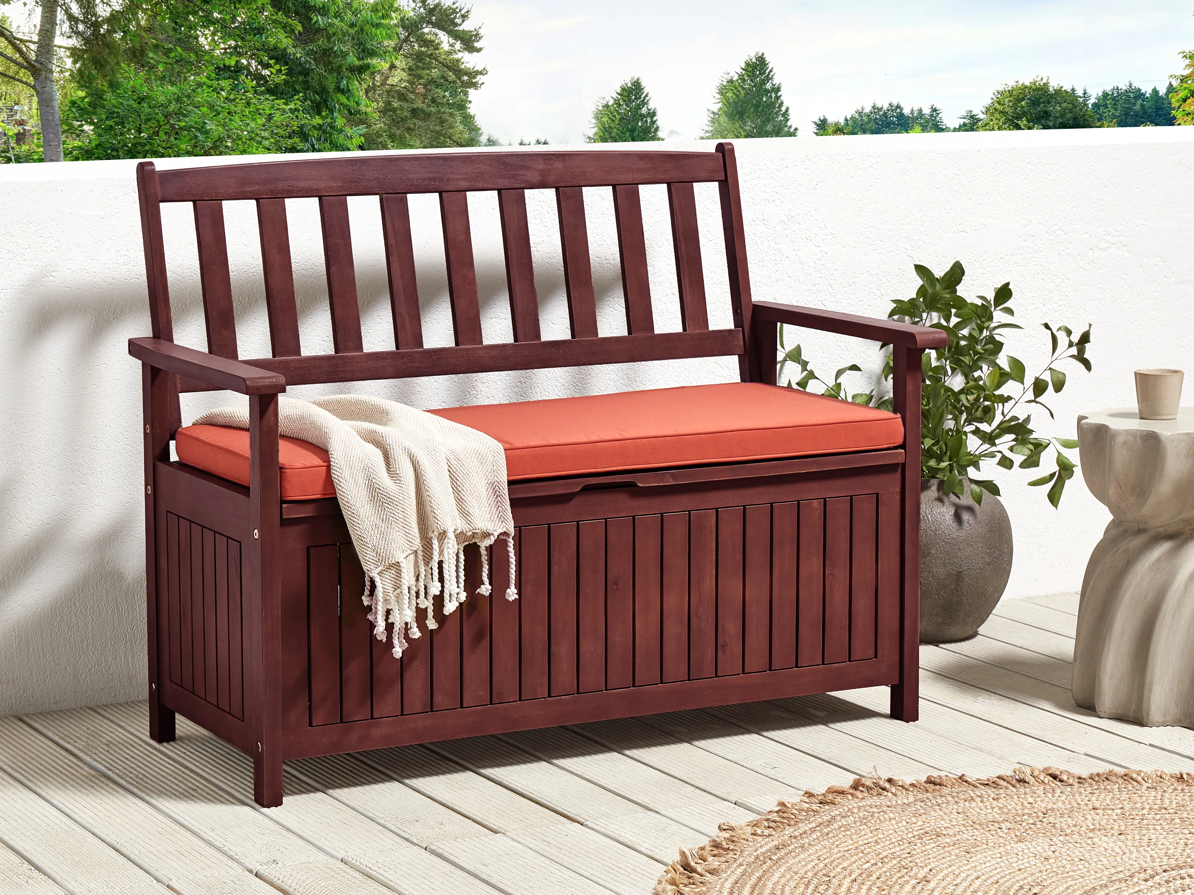 Tuinbank met zitkussen SOVANA 120 cm met opbergruimte Acaciahout Rood