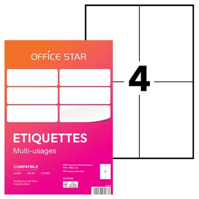 Office Star - 400 Étiquettes multi-usages blanches - 105 x 148,5 mm - réf OS43483