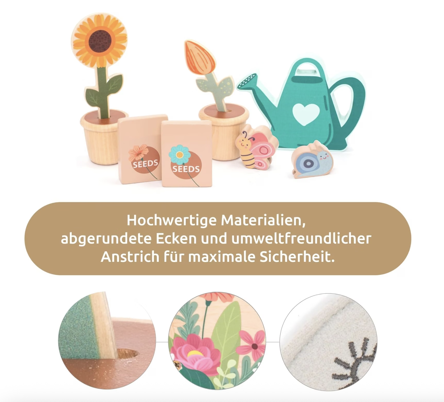 (30-tlg. Set) Holz Kinder Garten Spielzeug Blumen Zubehör Lern Spielset (UM1354) - Bunt