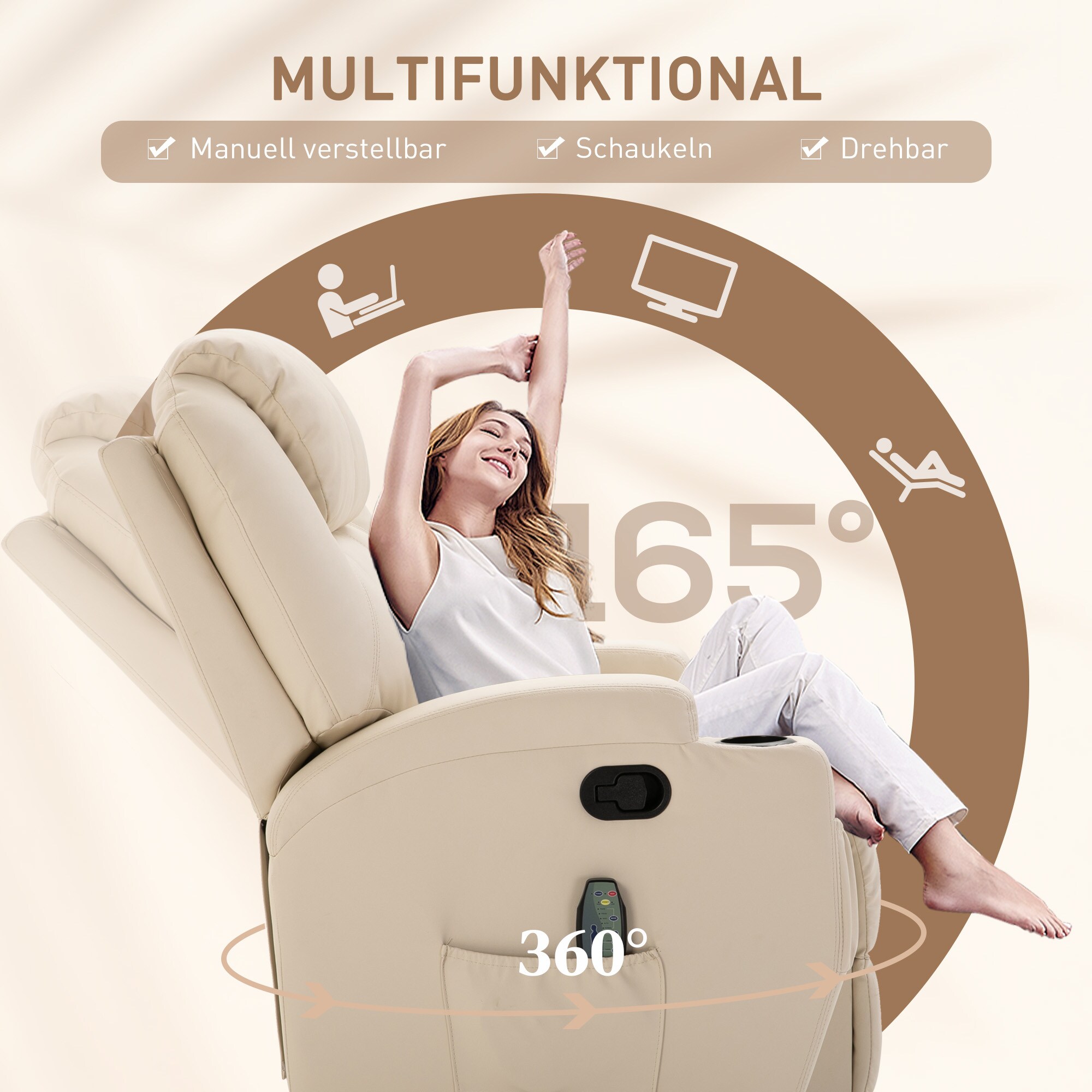HOMCOM Massagesessel mit Liegefunktion 84 x 92 x 109 cm (BxTxH)