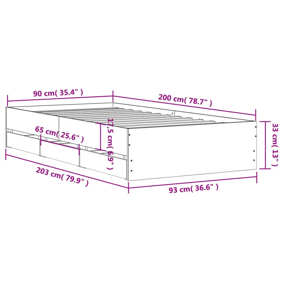 vidaXL - Bed frame met lades - Wit - Bewerkt hout - 90x200 cm
