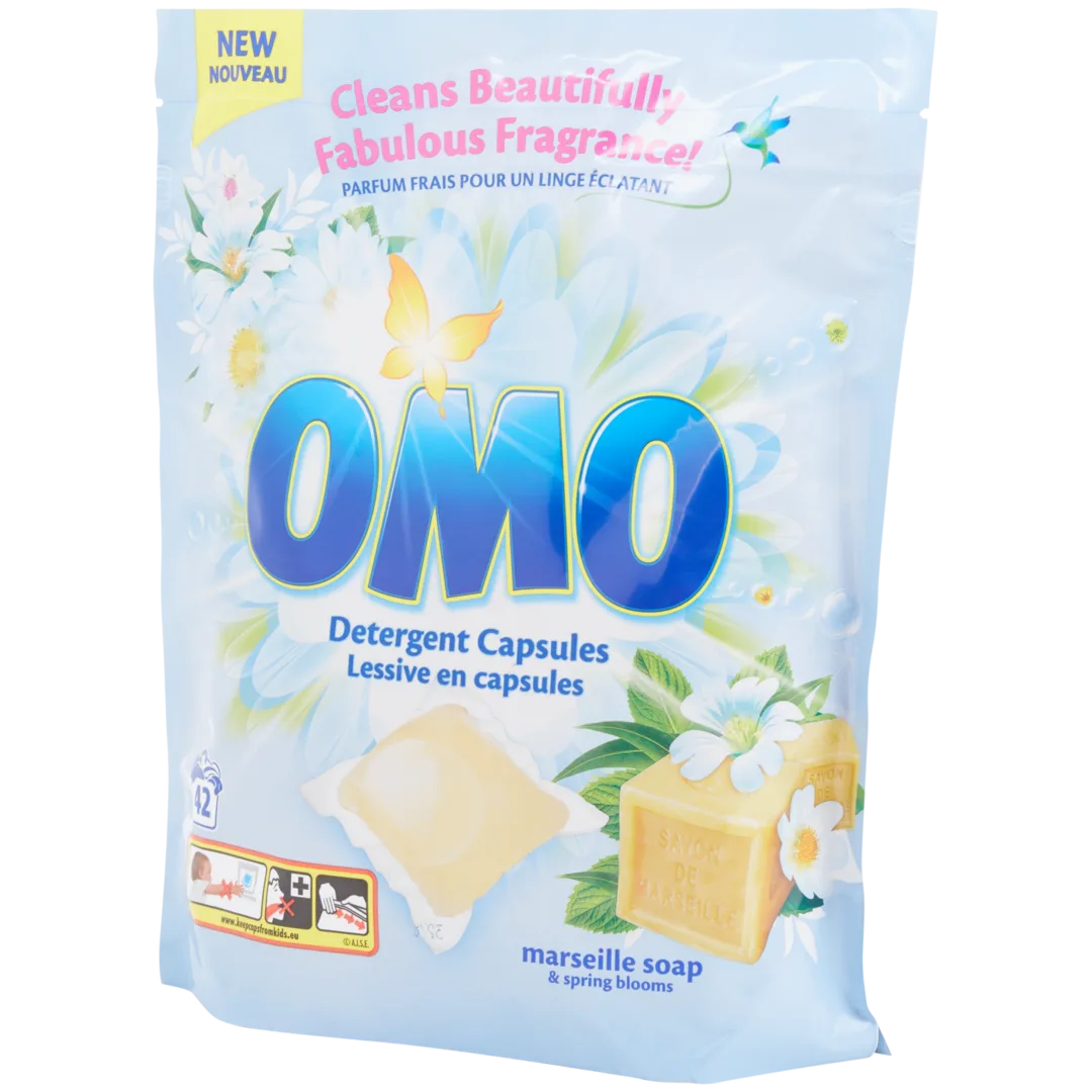 Capsules de lessive Omo Savon de Marseille et fleurs de printemps