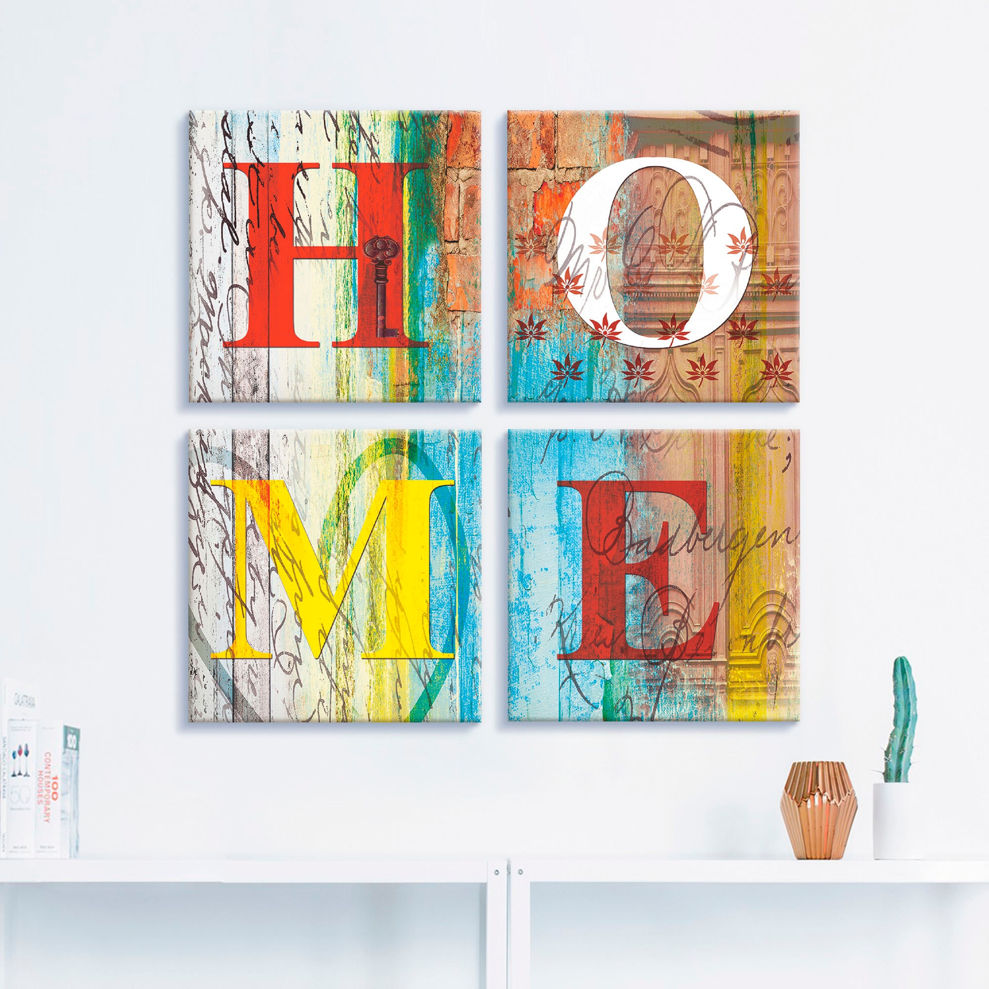 Artland Leinwandbild »Buntes Zuhause« Sprüche & Texte 4 Stk. tlg. 4er Set, verschiedene Grössen