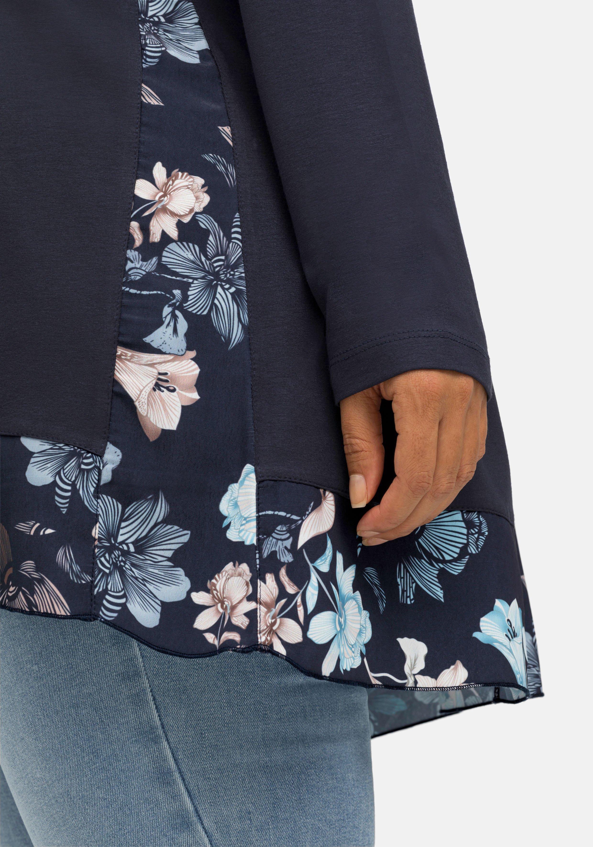 Longshirt mit floral bedruckten Einsätzen