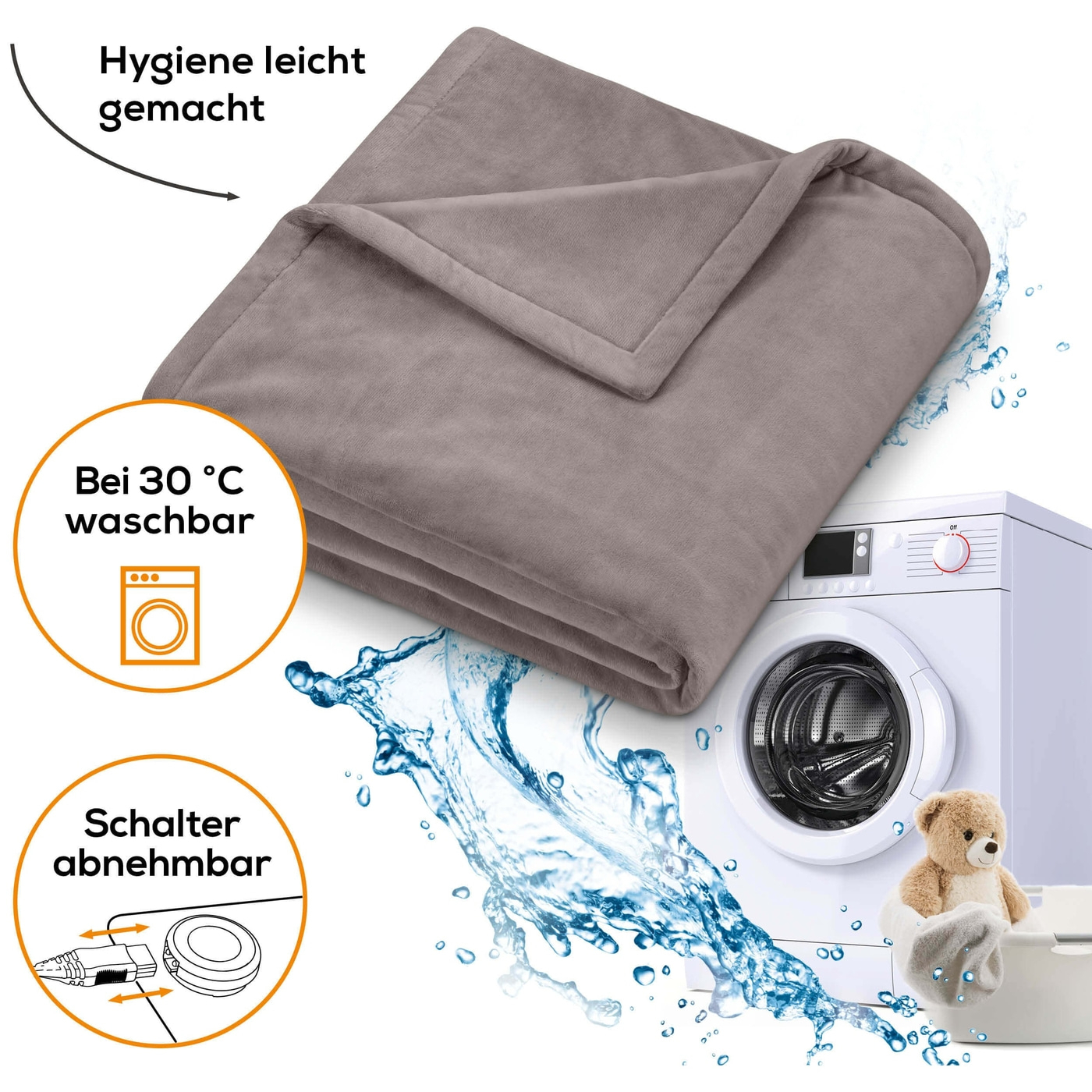 (200x150cm) HD 150 XXL Flausch Heizdecke Elektrische Wärmedecke mit 6 Hitzestufen (43105) - Nordic Taupe